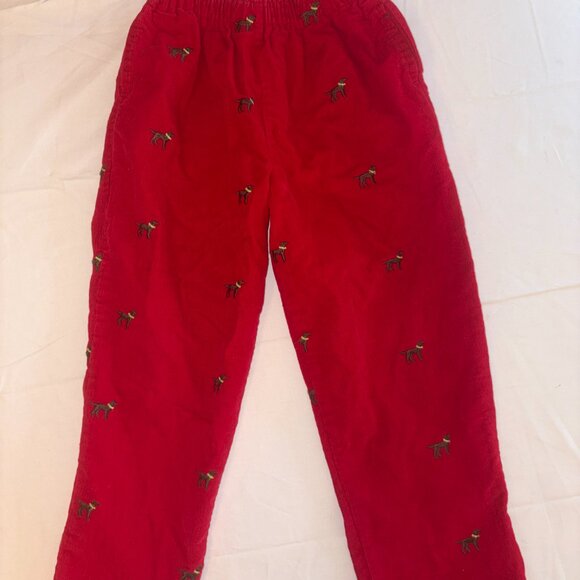 Boys Pull on Thin Red Corduroys Embroidered Brown Dog Collar Size 6 Holiday - Picture 1 of 6